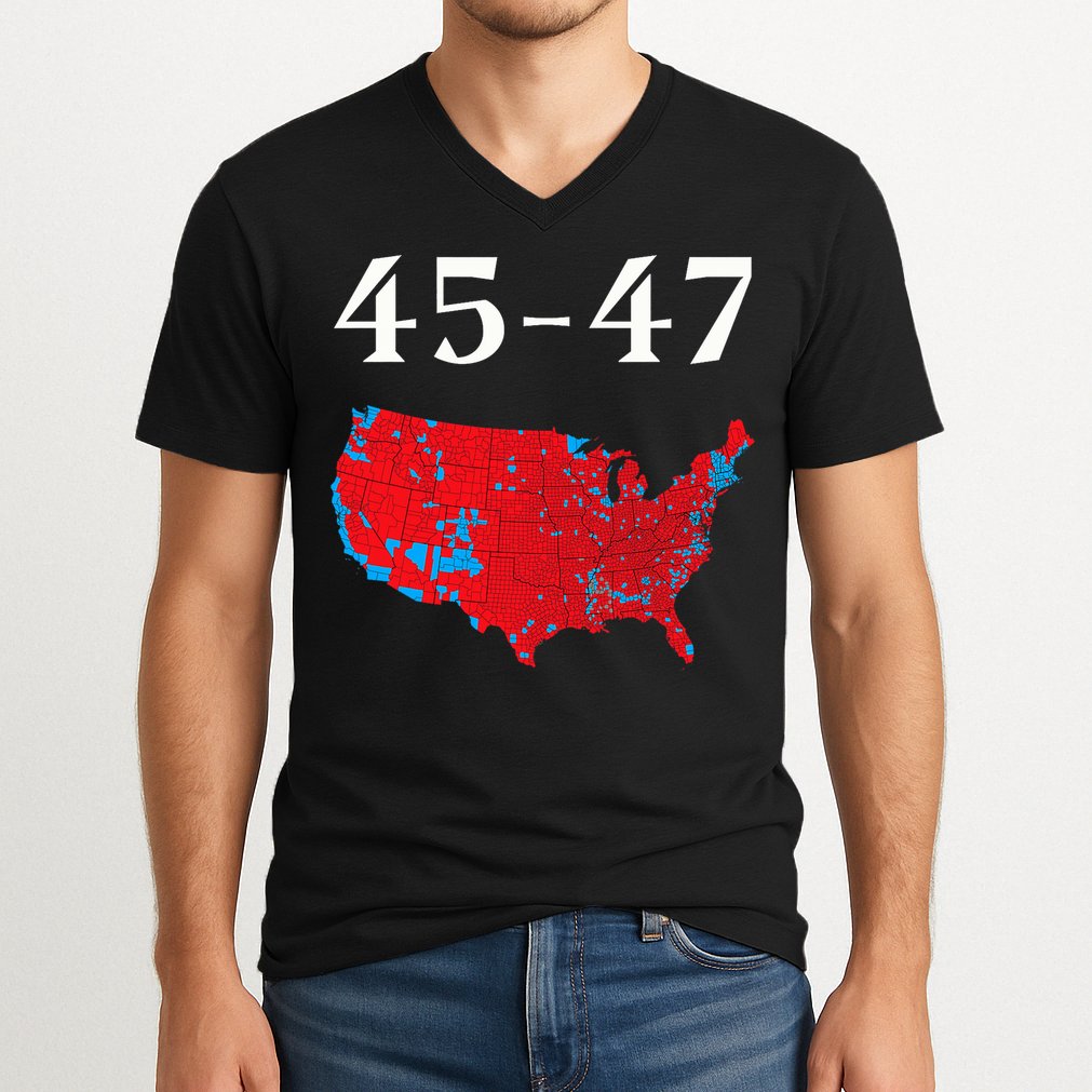 45 47 Trump Election Map 2024 V-Neck T-Shirt