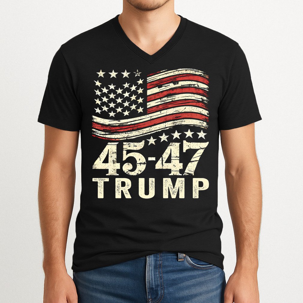 45 47 Usa Flag Trump Inauguration Day 2025 V-Neck T-Shirt