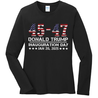 45 47 Usa Flag Trump Inauguration Day 2025 Vance 2028 Ladies Long Sleeve Shirt