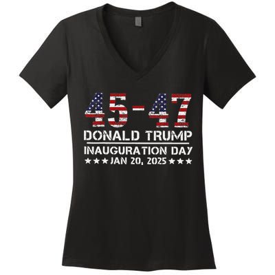 45 47 Usa Flag Trump Inauguration Day 2025 Vance 2028 Women's V-Neck T-Shirt