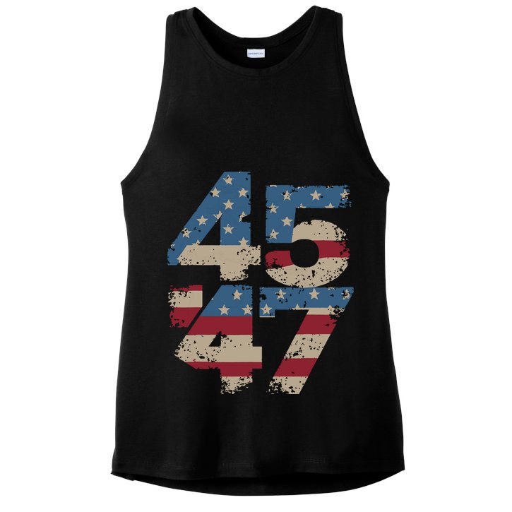 45 47 Vintage American Flag Ladies PosiCharge Tri-Blend Wicking Tank