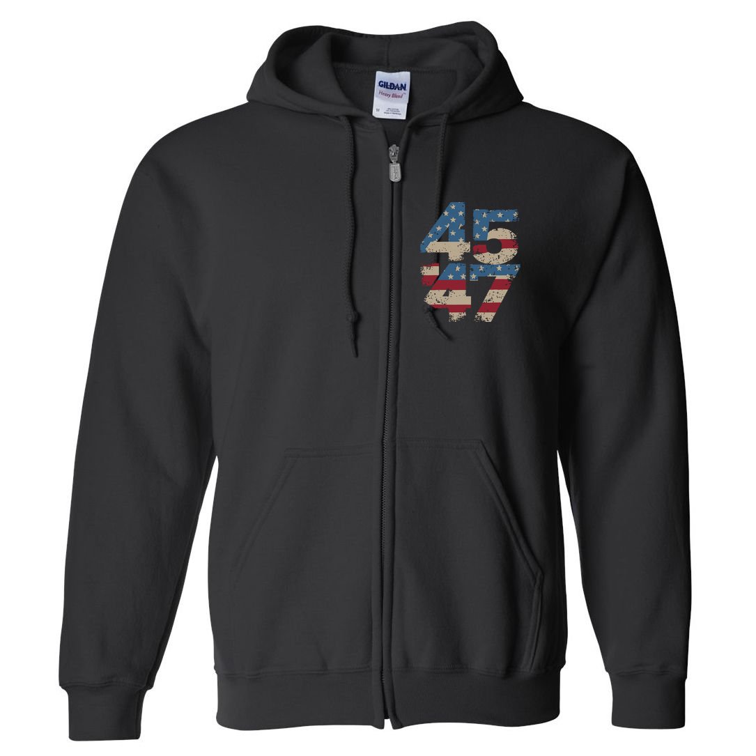 45 47 Vintage American Flag Full Zip Hoodie