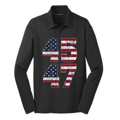 45 47 We The People 2024 Stand With American Flag Silk Touch Performance Long Sleeve Polo