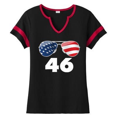 46th President Joe Biden Aviators American Flag Ladies Halftime Notch Neck Tee