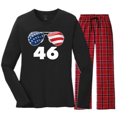 46th President Joe Biden Aviators American Flag Women's Long Sleeve Flannel Pajama Set 