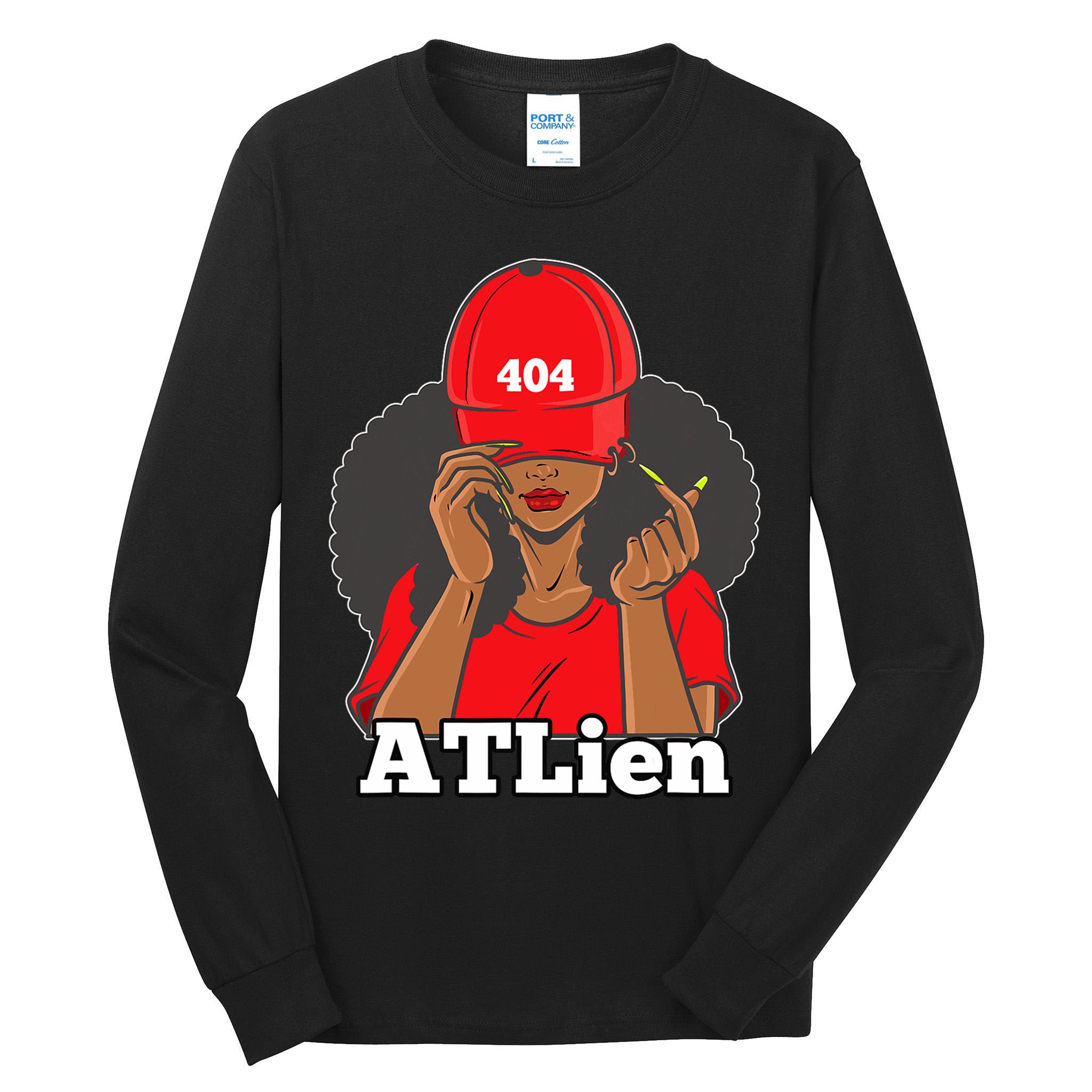 404 Atlien Atlanta Atl Area Code Black Woman Afro Tall Long Sleeve T-Shirt