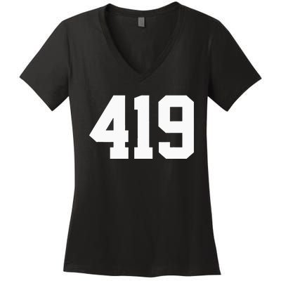 419 Area Code Toledo Sylvania Mansfield Lima Findlay Ohio Women's V-Neck T-Shirt