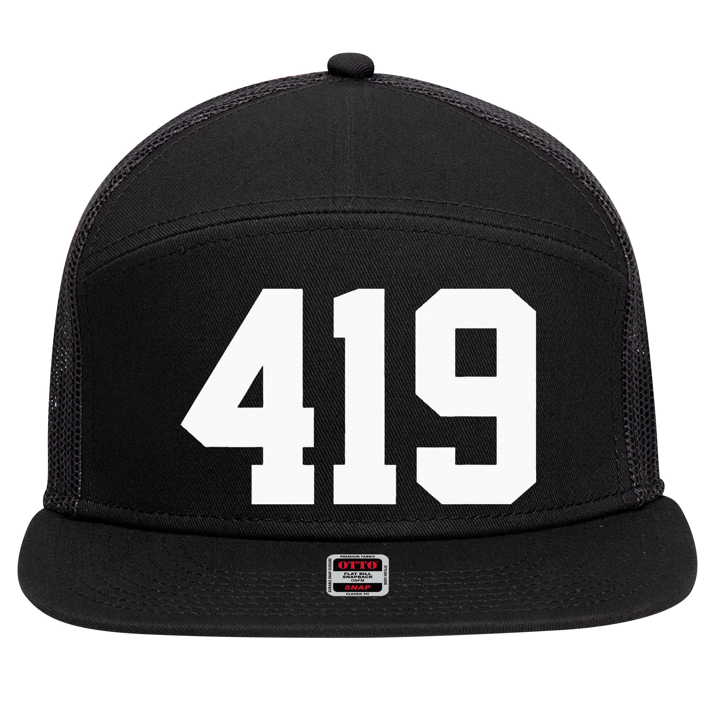 419 Area Code Toledo Sylvania Mansfield Lima Findlay Ohio 7 Panel Mesh Trucker Snapback Hat