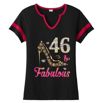 46 And Fabulous Funny 46th Birthday Cute Gift Beautiful Fun Ladies Halftime Notch Neck Tee