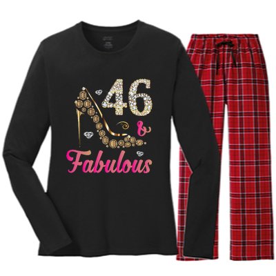 46 And Fabulous Funny 46th Birthday Cute Gift Beautiful Fun Women's Long Sleeve Flannel Pajama Set 