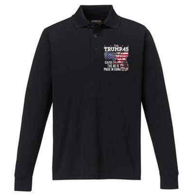 45 American Flag The Trump 45 Cause The 46 Is Made In China Performance Long Sleeve Polo