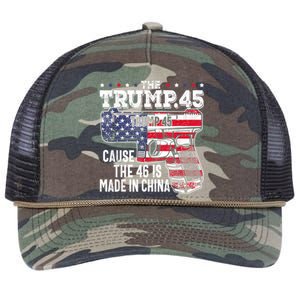 45 American Flag The Trump 45 Cause The 46 Is Made In China Retro Rope Trucker Hat Cap