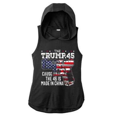 45 American Flag The Trump 45 Cause The 46 Is Made In China Ladies PosiCharge Tri-Blend Wicking Draft Hoodie Tank