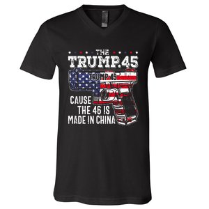 45 American Flag The Trump 45 Cause The 46 Is Made In China V-Neck T-Shirt