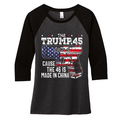 45 American Flag The Trump 45 Cause The 46 Is Made In China Women's Tri-Blend 3/4-Sleeve Raglan Shirt