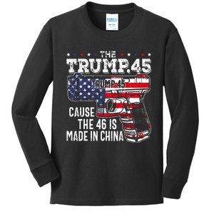 45 American Flag The Trump 45 Cause The 46 Is Made In China Kids Long Sleeve Shirt