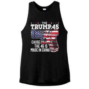 45 American Flag, The Trump 45 Cause The 46 Is Made In China Ladies PosiCharge Tri-Blend Wicking Tank