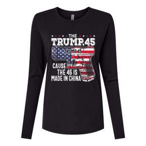 45 American Flag, The Trump 45 Cause The 46 Is Made In China Womens Cotton Relaxed Long Sleeve T-Shirt