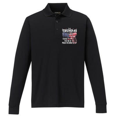 45 American Flag, The Trump 45 Cause The 46 Is Made In China Performance Long Sleeve Polo