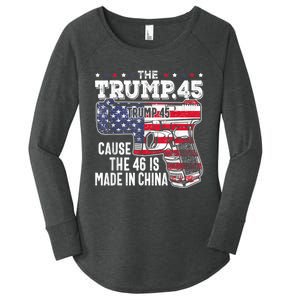 45 American Flag, The Trump 45 Cause The 46 Is Made In China Women's Perfect Tri Tunic Long Sleeve Shirt