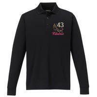 43 And Fabulous Funny 43th Birthday Cute Gift Beautiful Fun Performance Long Sleeve Polo