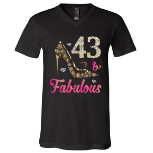 43 And Fabulous Funny 43th Birthday Cute Gift Beautiful Fun V-Neck T-Shirt