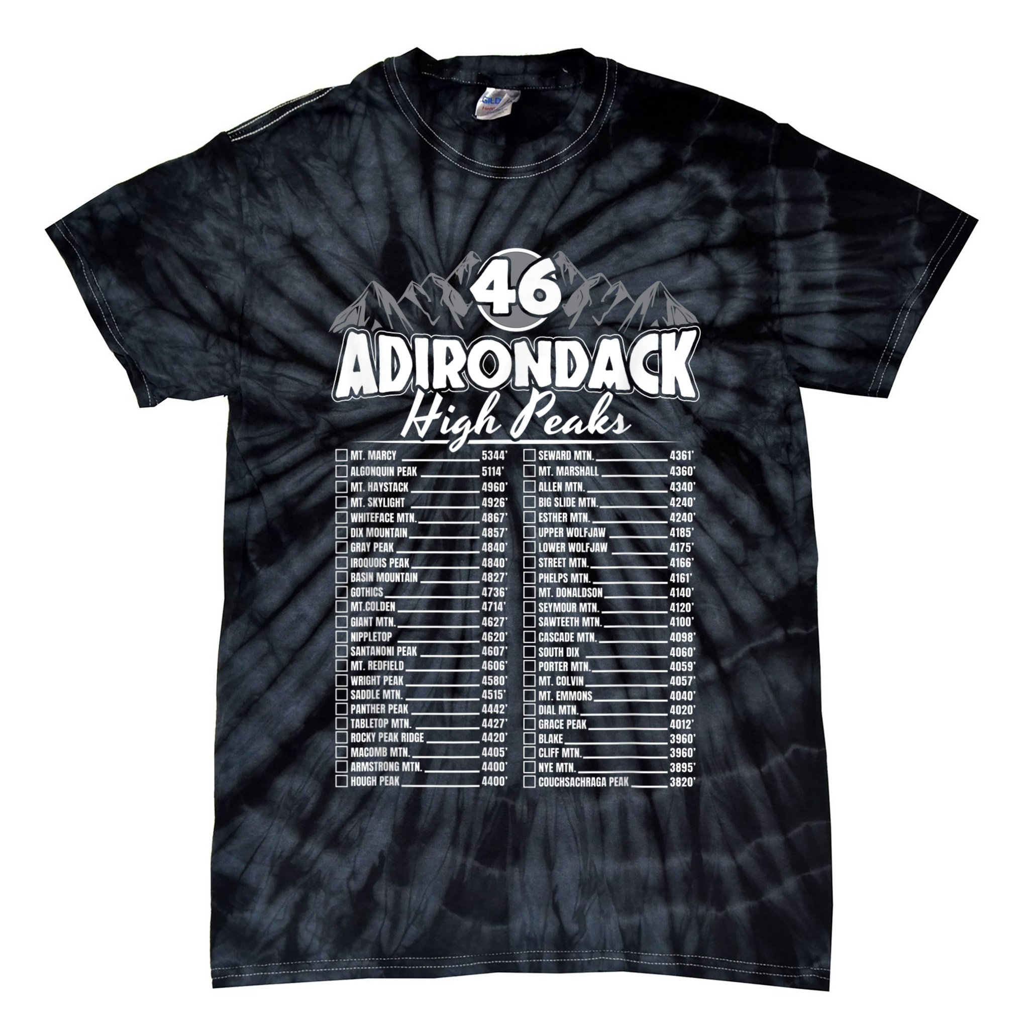 46 Adirondack Mountain Climbing Checklist Tie-Dye T-Shirt