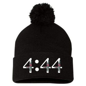 4:44 Angel Number Floral Pom Pom 12in Knit Beanie