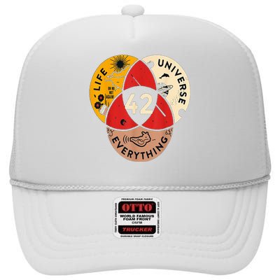 42 Answer To Life Universe And Everything Science Vintage High Crown Mesh Back Trucker Hat