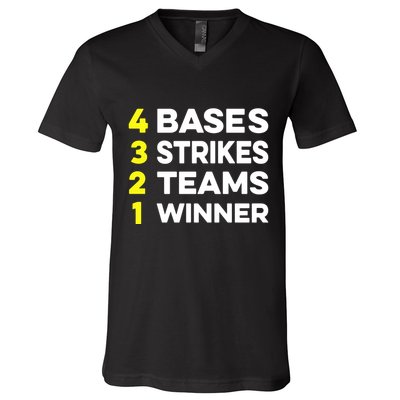 4 Bases 3 Strikes 2 Teams 1 Winner V-Neck T-Shirt