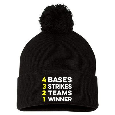4 Bases 3 Strikes 2 Teams 1 Winner Pom Pom 12in Knit Beanie