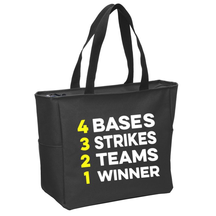 4 Bases 3 Strikes 2 Teams 1 Winner Zip Tote Bag