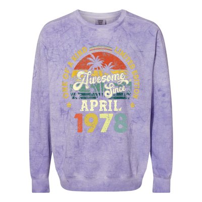 45th Birthday 45 Years Old Awesome Since April 1978 Colorblast Crewneck Sweatshirt