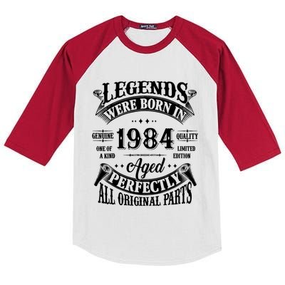 40th Birthday 40 Years Old Vintage Legends Born In 1984 Kids Colorblock Raglan Jersey