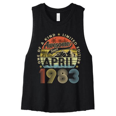 40th Birthday Awesome Since April 1983 40 Years Old Gift  Women's Racerback Cropped Tank