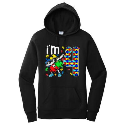 4th Birthday Autism Awareness Puzzle Piece Dabbing Women's Pullover Hoodie