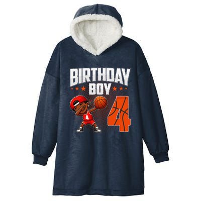 4th Birthday Boy Basketball Dabbing 4 Years Old Afro Boy Hooded Wearable Blanket