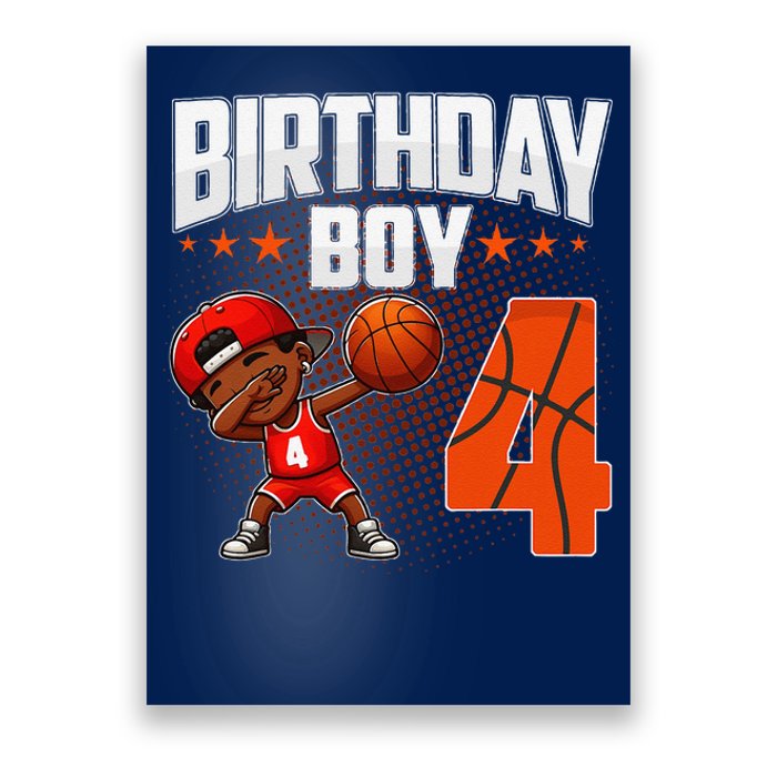 4th Birthday Boy Basketball Dabbing 4 Years Old Afro Boy Poster