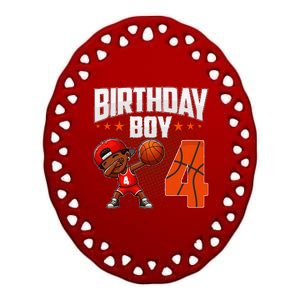 4th Birthday Boy Basketball Dabbing 4 Years Old Afro Boy Ceramic Oval Ornament