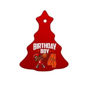 4th Birthday Boy Basketball Dabbing 4 Years Old Afro Boy Ceramic Tree Ornament