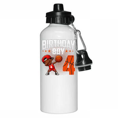 4th Birthday Boy Basketball Dabbing 4 Years Old Afro Boy Aluminum Water Bottle 