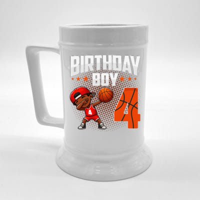 4th Birthday Boy Basketball Dabbing 4 Years Old Afro Boy Beer Stein