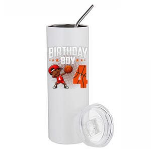 4th Birthday Boy Basketball Dabbing 4 Years Old Afro Boy Stainless Steel Tumbler