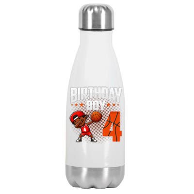 4th Birthday Boy Basketball Dabbing 4 Years Old Afro Boy Stainless Steel Insulated Water Bottle