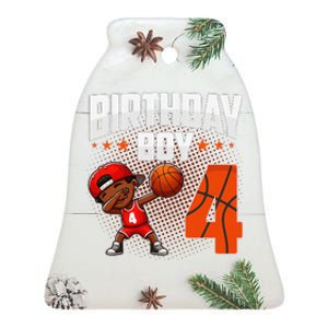 4th Birthday Boy Basketball Dabbing 4 Years Old Afro Boy Ceramic Bell Ornament