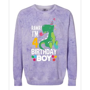 4th Birthday Boy 4 Year Old Birthday Boy T Rex Dinosaur Colorblast Crewneck Sweatshirt