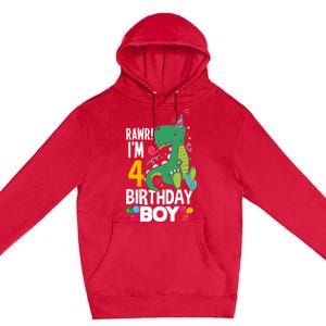 4th Birthday Boy 4 Year Old Birthday Boy T Rex Dinosaur Premium Pullover Hoodie