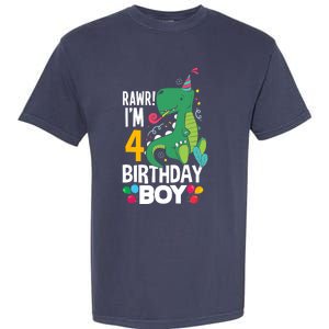 4th Birthday Boy 4 Year Old Birthday Boy T Rex Dinosaur Garment-Dyed Heavyweight T-Shirt