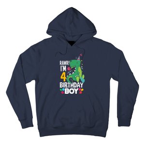 4th Birthday Boy 4 Year Old Birthday Boy T Rex Dinosaur Hoodie