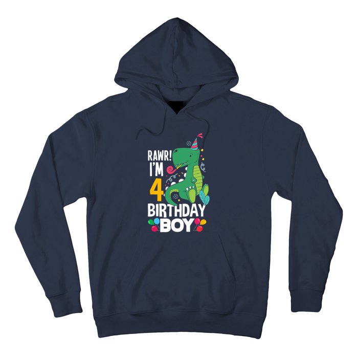 4th Birthday Boy 4 Year Old Birthday Boy T Rex Dinosaur Hoodie